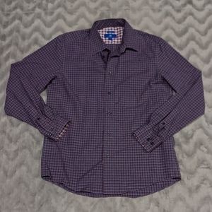 Egara Mens Size L Blue Red Plaid Long Sleeve 100% Cotton Button Up Shirt